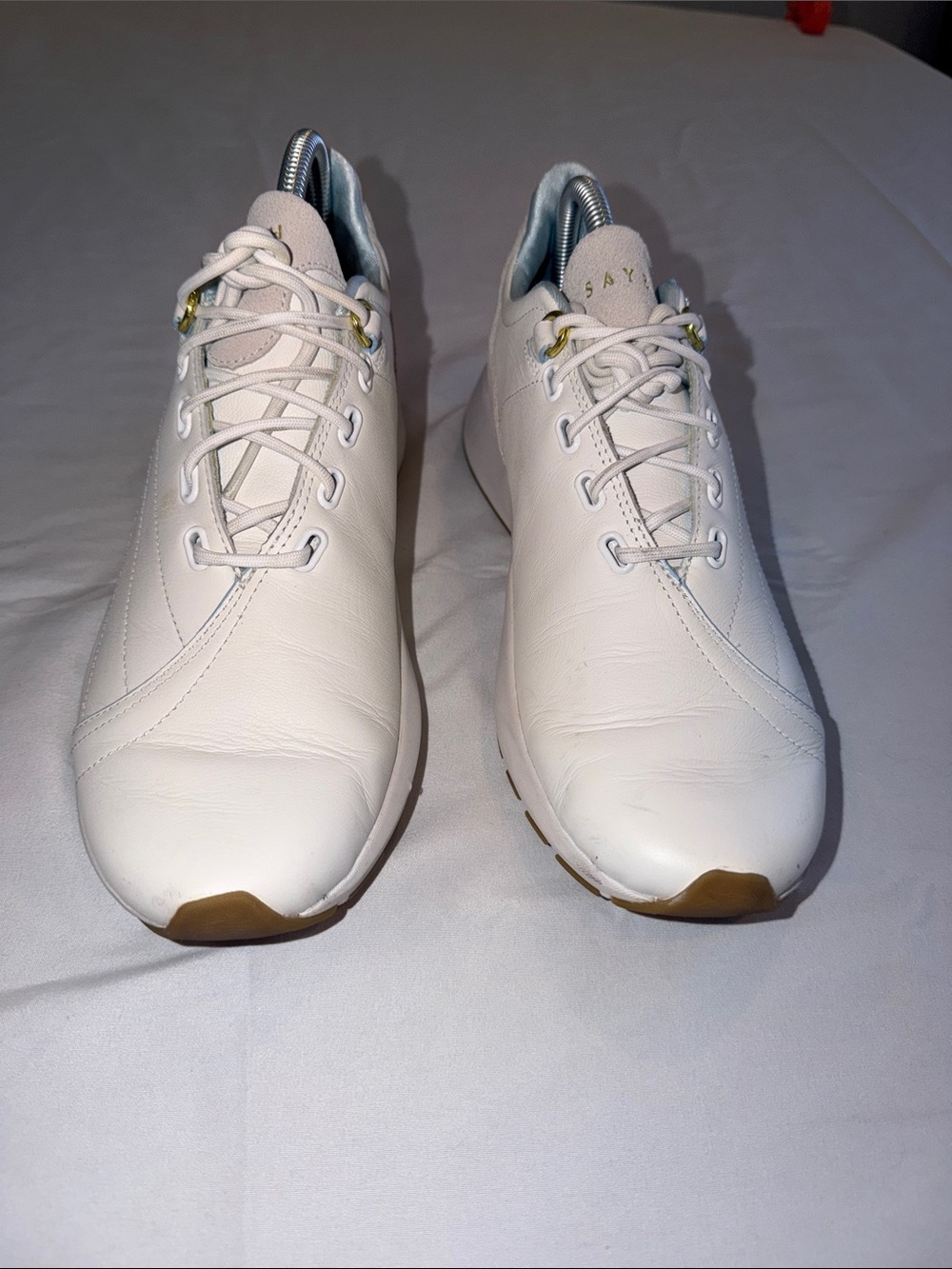 SAYSH TWO White leather sky blue WOMEN'S Low Top Sneakers Sz 9.5
